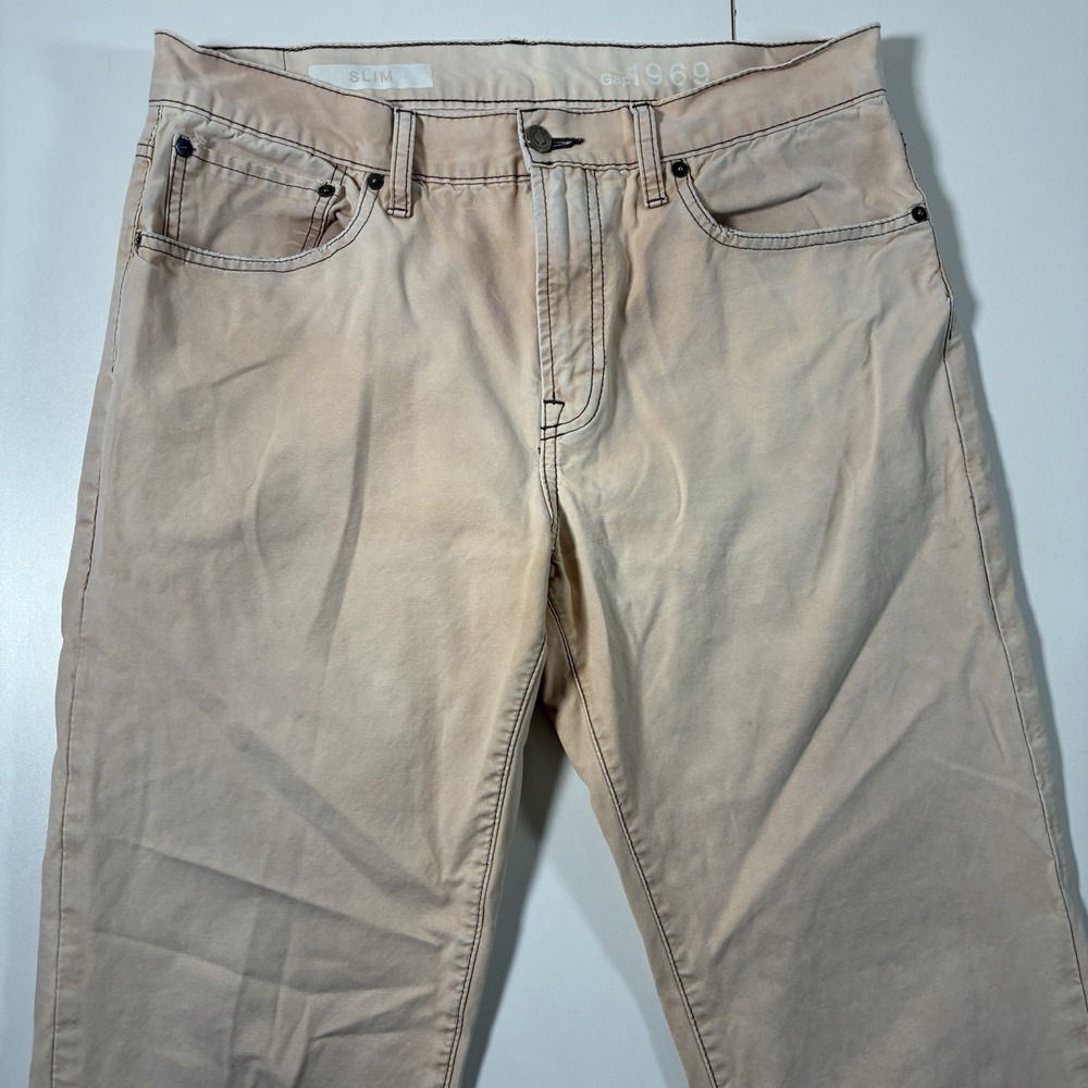 Y2K Gap Jeans 33x33 Beige Acid Wash 5 Pocket Chino Pants 90s Vintage